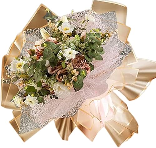 Miniatura 3 de 20 hojas de papel de regalo de flores frescas con borde dorado, papel de regalo de ramo de flores impermeables, manualidades, papel de regalo del