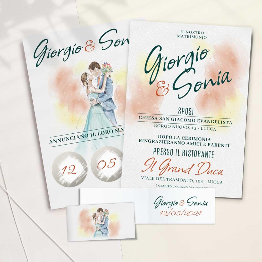 Partecipazioni Matrimonio Gratta e scopri la Data “Wedding Watercolor” - Set completi da 25-50 -100 (50)