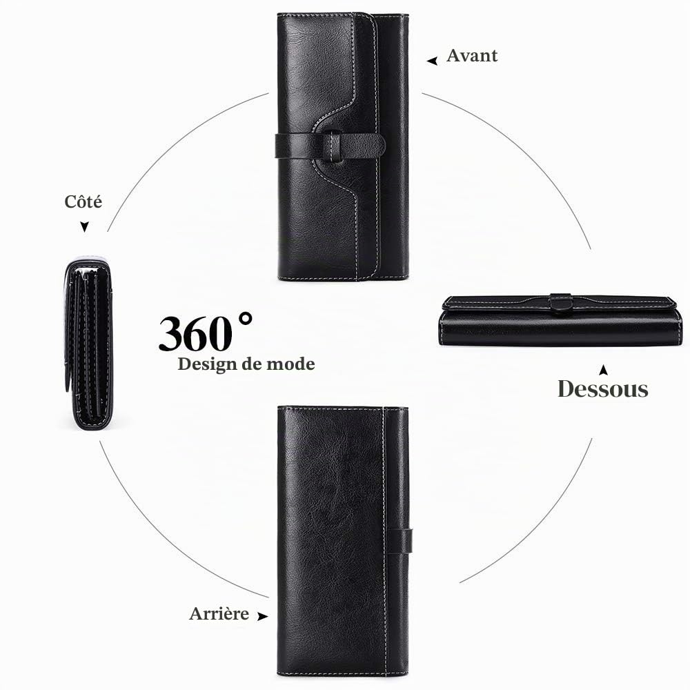 SENDEFN Portefeuille Femme Grand Format, Porte Monnaie Femme Cuir avec Blocage RFID, Portefeuille et Porte-cartes Grande Capacité et des Compartiments Zippés
