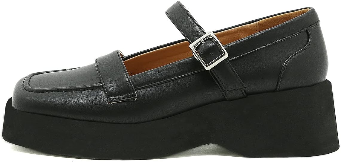 Trendenzy Womens Square Toe Mary Jane Uniform Shoes Gothic Wedge Platform Vintage Pumps