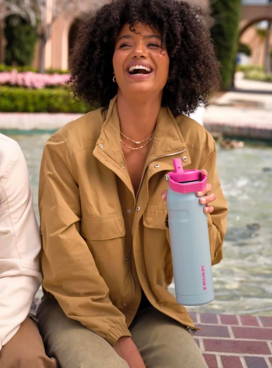 Stanley IceFlow Flip Straw 2.0 Water Bottle 36 oz | Built-In Straw with Larger Opening | Lightweight and Leak Resistant | Insulated Stainless Steel | BPA-Free | Grey Rock & Pink