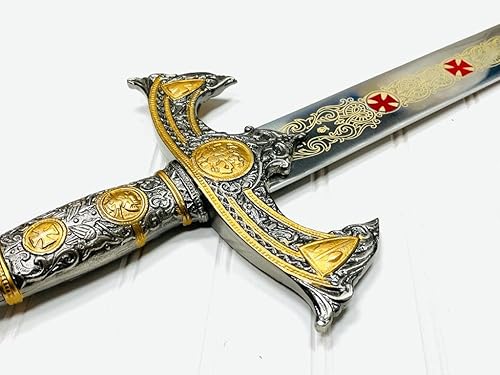 Miniatura 2 de Handamde - Espada medieval de acero de Damasco con funda de cuero