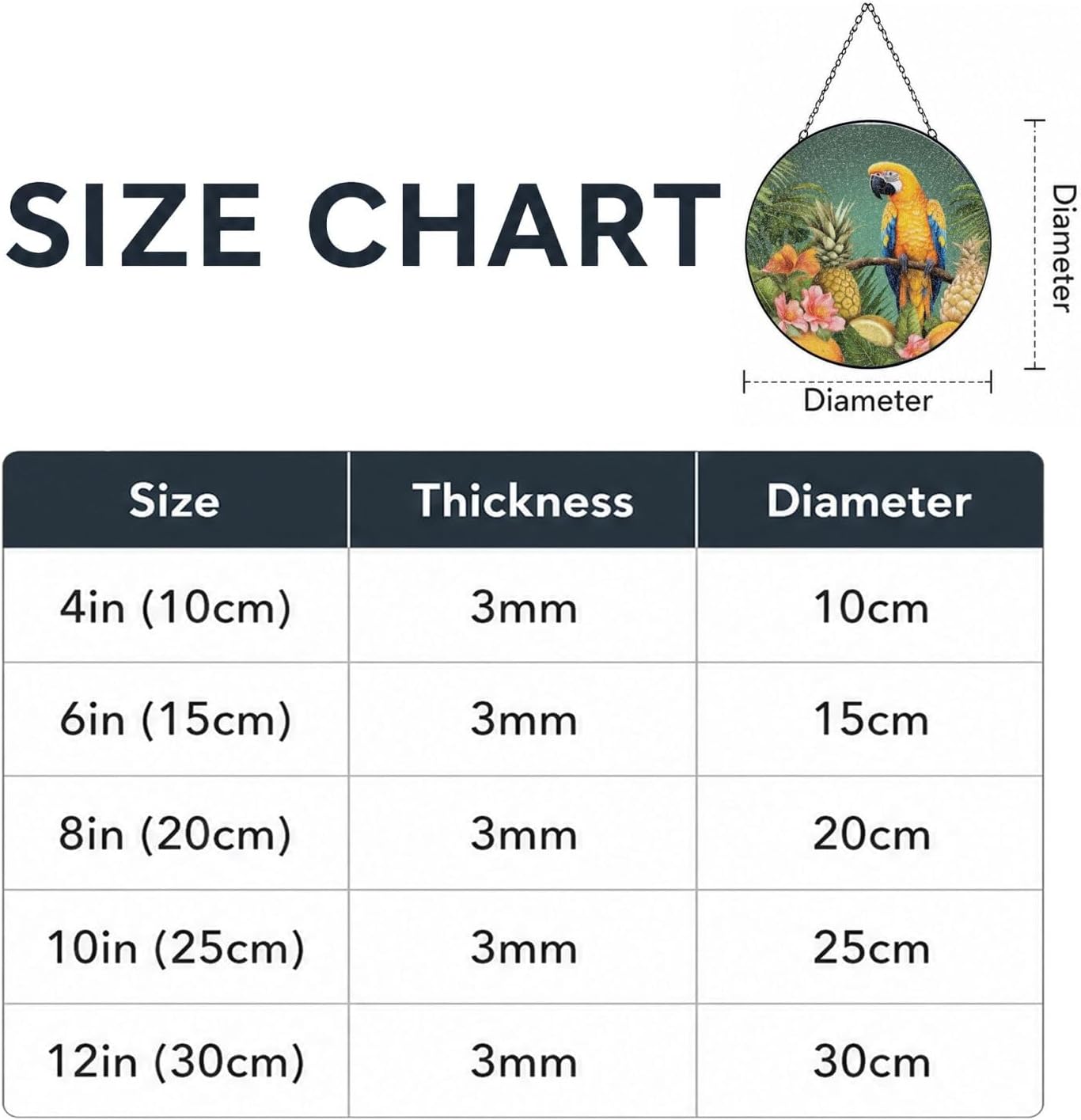 Stained Glass Window Hanging 6in（15cm）, Summer Parrot Pineapple Bird Glass Suncatcher for Home Decor, Indoor Wall Art Glass Panel with Metal Chain and Hooks, Sun Catcher Ornament Birthday Gifts