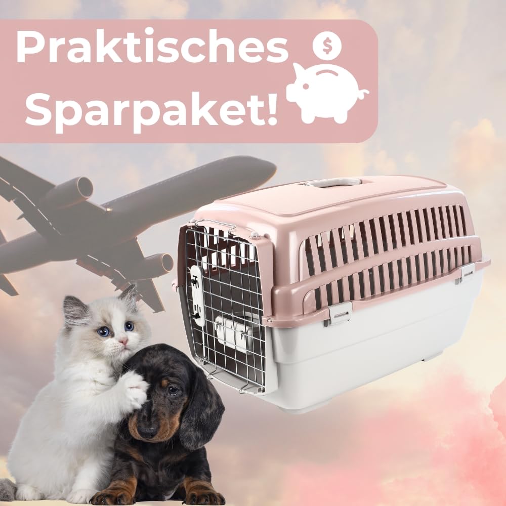 2er Set Transportbox IATA Flugbox Flugzeug Hundebox Hunde Transportbox Hund für 2 Tiertransportbox Hundetransportbox Gr. L