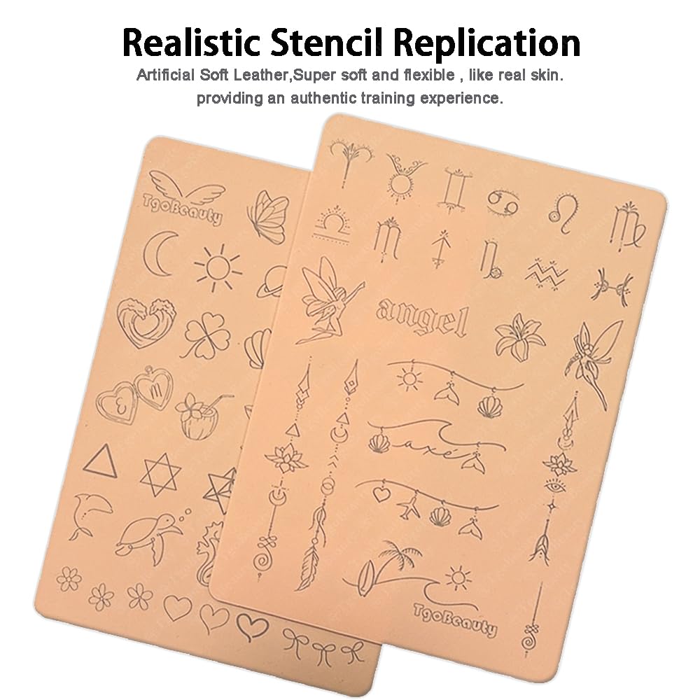 TgoBeauty 1.5mm Thick Silicone Tattoo Practice Skin Features Planets/Animals/Fruits Front, Angel Girls/Lettering Back - Realistic Training Pad for Tattoo Artists and Beginners (Type F-Pink Pad-2pcs)