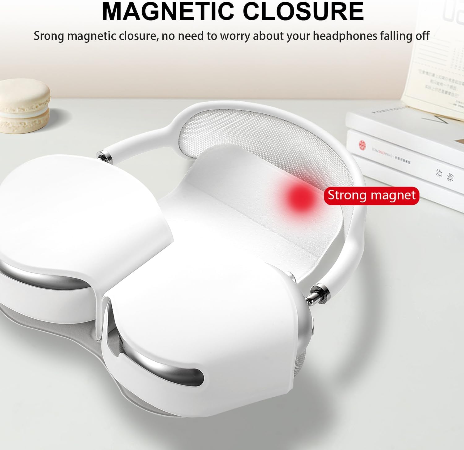 maxjoy for apple airpods max smart case cover, soft pu leather protective cover accessories for airpod max with sleep mode, anti-dust travel carrying case for airpods pro max headphones, white a-white