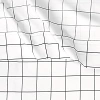 Vista 4 de Yaxa Basics Juego de sábanas de microfibra suave de 4 piezas con bolsillos laterales elásticos, Full, cuadrícula negra, geométrico
