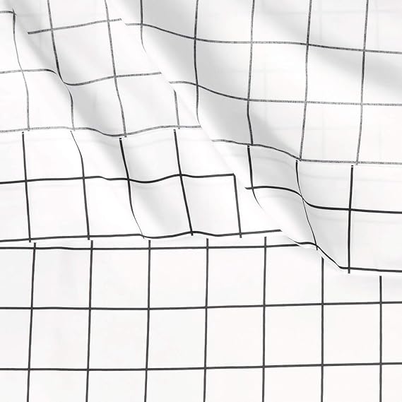 Amazon Basics Soft Microfiber 4-Piece Bed Sheet Set with Elastic Side Pockets for Storage, Full, Black Grid, Geometric