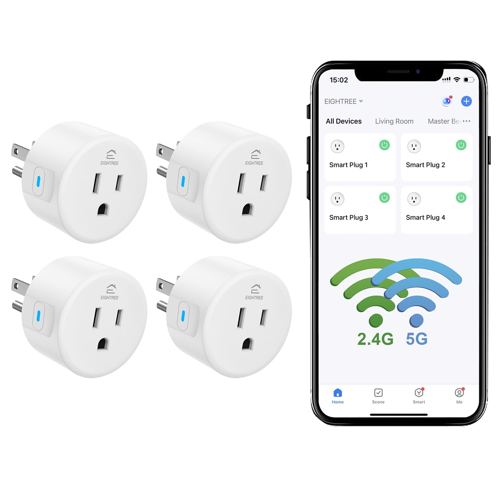eightree smart plug 5ghz & 2.4ghz, smart outlet wifi socket with app remote control, compatible with alexa & google home, 4 packs