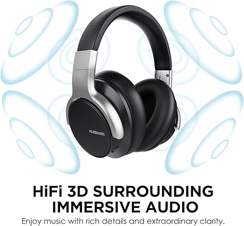 Miniatura 3 de AUSDOM E7 Auriculares con cancelación activa de ruido auriculares inalámbricos Bluetooth sobre la oreja ANC con micrófono, tiempo de reproducción de