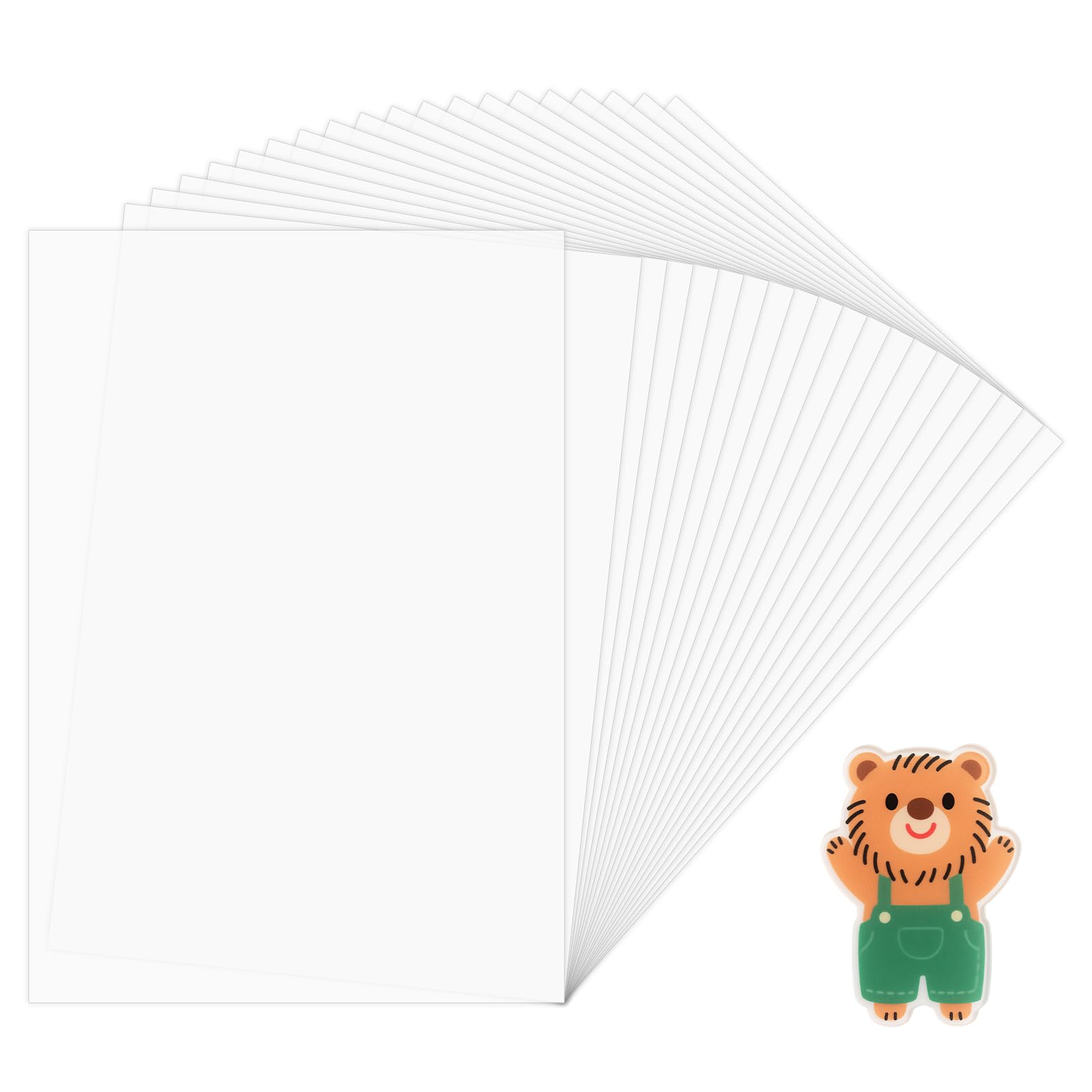 Zestaw 20 sztuk folii termokurczliwej, A4, folia termokurczliwa, zestaw przezroczystych folii termokurczliwych, breloczek do kluczy, papier termokurczliwy, 20 x 29 cm, grubość 0,3 mm, do
