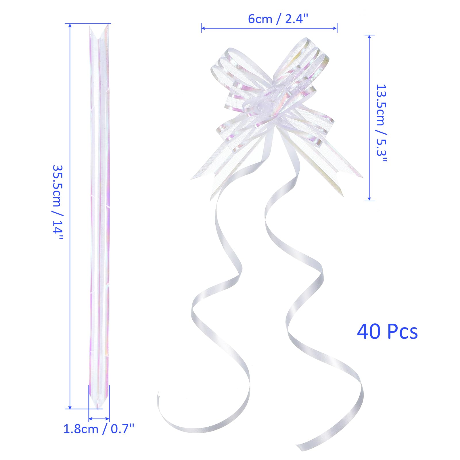 M METERXITY 40 Pack Chiffon Pull Bows - Presents Wrap String Bow, (2.4" White) - Image 3