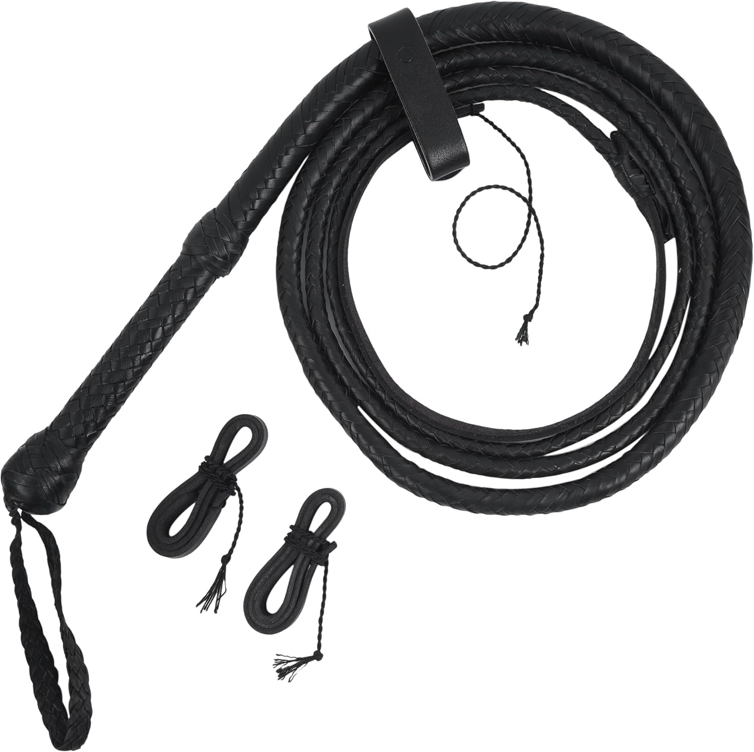 Leather Performance Whip for Stage, Sound Effects, and Costume Accessory (Black, 10 Feet)