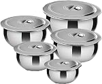 Delux Stainless Steel German Bowl Set with Steel Lid of 5 Piece with 5 Different Sizes- 14, 18, 22, 26, 30 cm