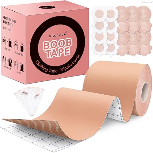 Kit de cinta adhesiva para pechos - Boobytape para levantamiento de senos con pétalos, cinta adhesiva transpirable para sujetador, cinta de pezón