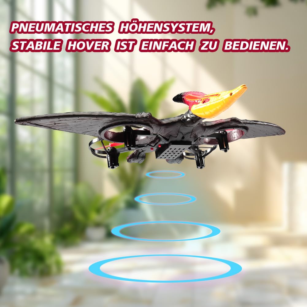 Pterodactyl Drone de juguete de dinosaurio para niños, fácil de volar, dragón, avión teledirigido, juguete volador, regalos de cumpleaños para niños, hobby, avión teledirigido (rojo)