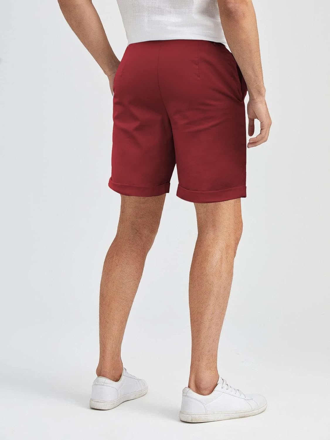 Men's Linen Casual Classic Short Elastic Waist Summer Beach Lightweight Board Slim-Fit with Pockets - Image 4