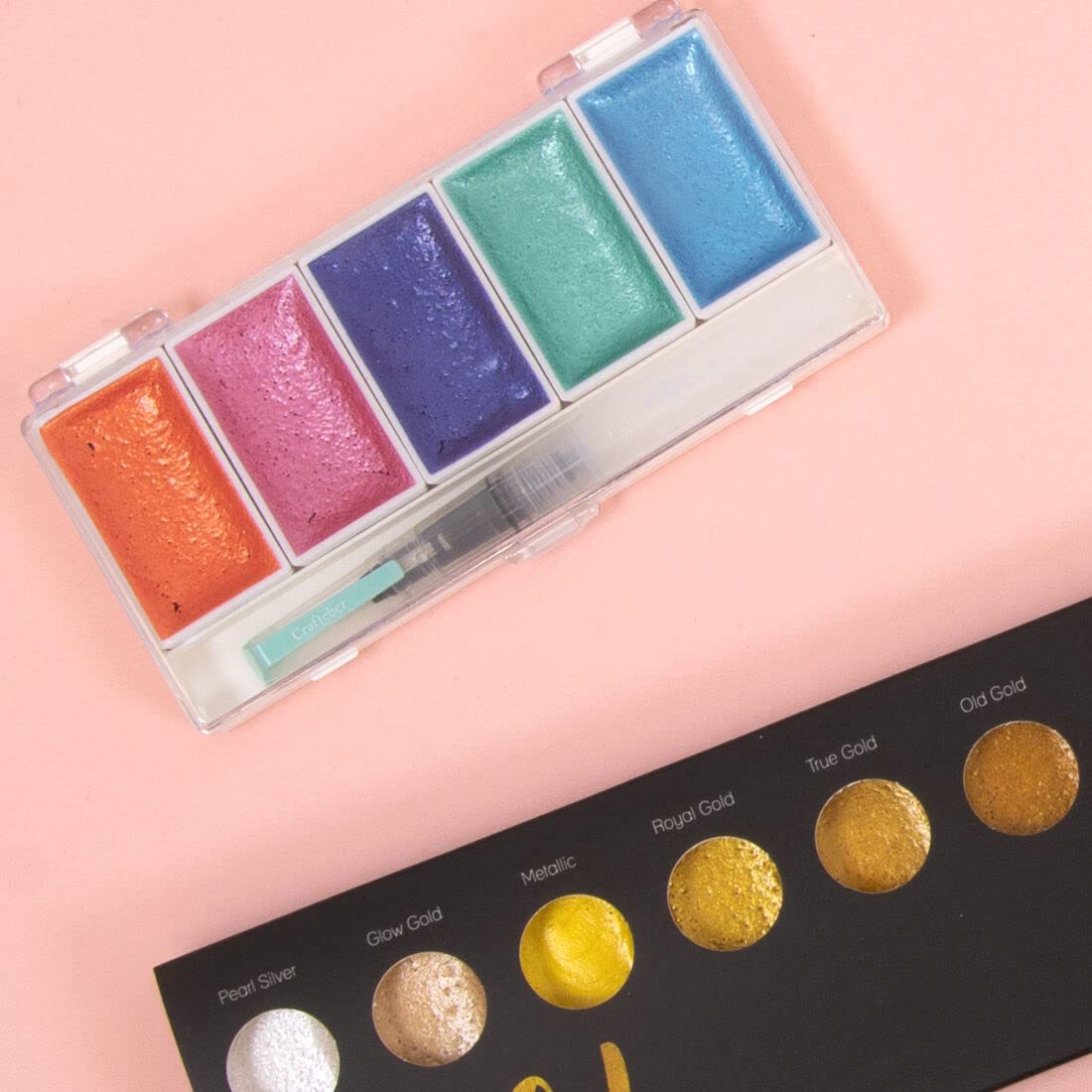 Craftelier - Set of 5 Metallic Mermaid Watercolour Colours + Brush with Water Tank - Image 3