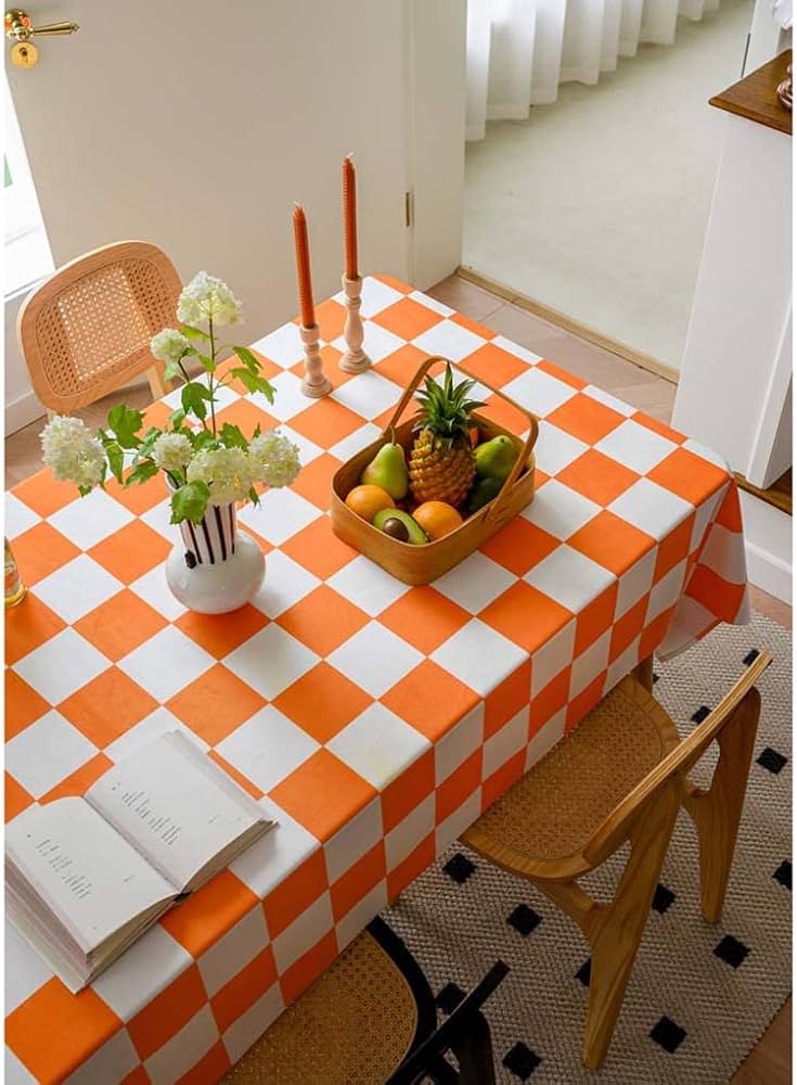 Amazon|Foxace テーブルクロス オレンジ チェック柄 北欧風 おしゃれ Amazon|Foxace テーブルクロス オレンジ チェック柄 北欧風 おしゃれ