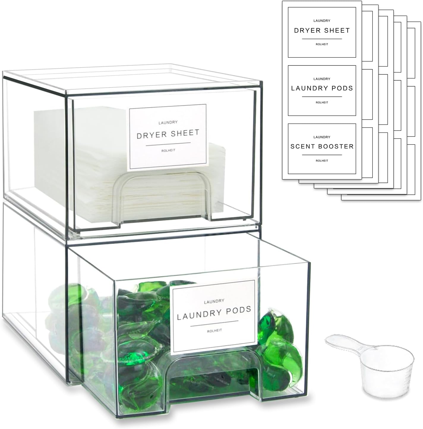 2 Pack Laundry Room Organization Storage Drawers Clear Stackable