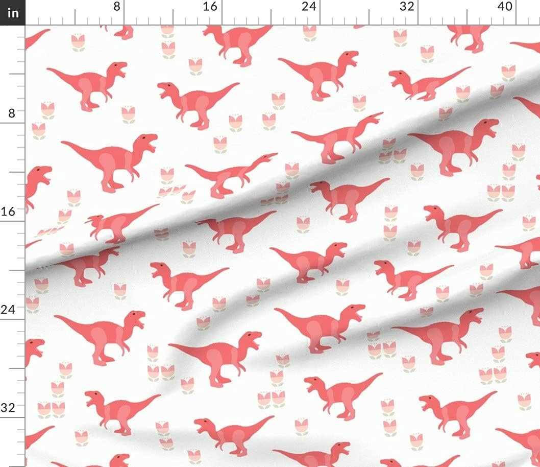Spoonflower Fabric - Prehistoric Pink Dinosaur Girl Dino Printed on Cotton Poplin Fabric by The Yard - Sewing Shirting Quilting Dresses Apparel Crafts