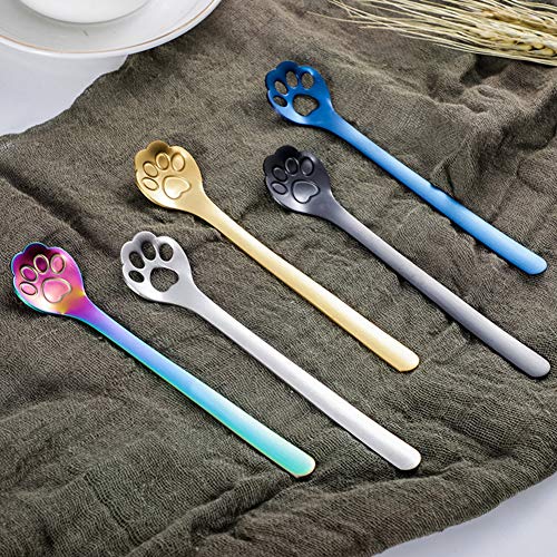 YSoutstripdu Löffel mit Pfotenabdruckmotiv, für Desserts, Kuchen, Edelstahl, für Kaffee, Getränke, Tee, Dessert, Küche, Mischen Teelöffel, Silber, nicht hohl