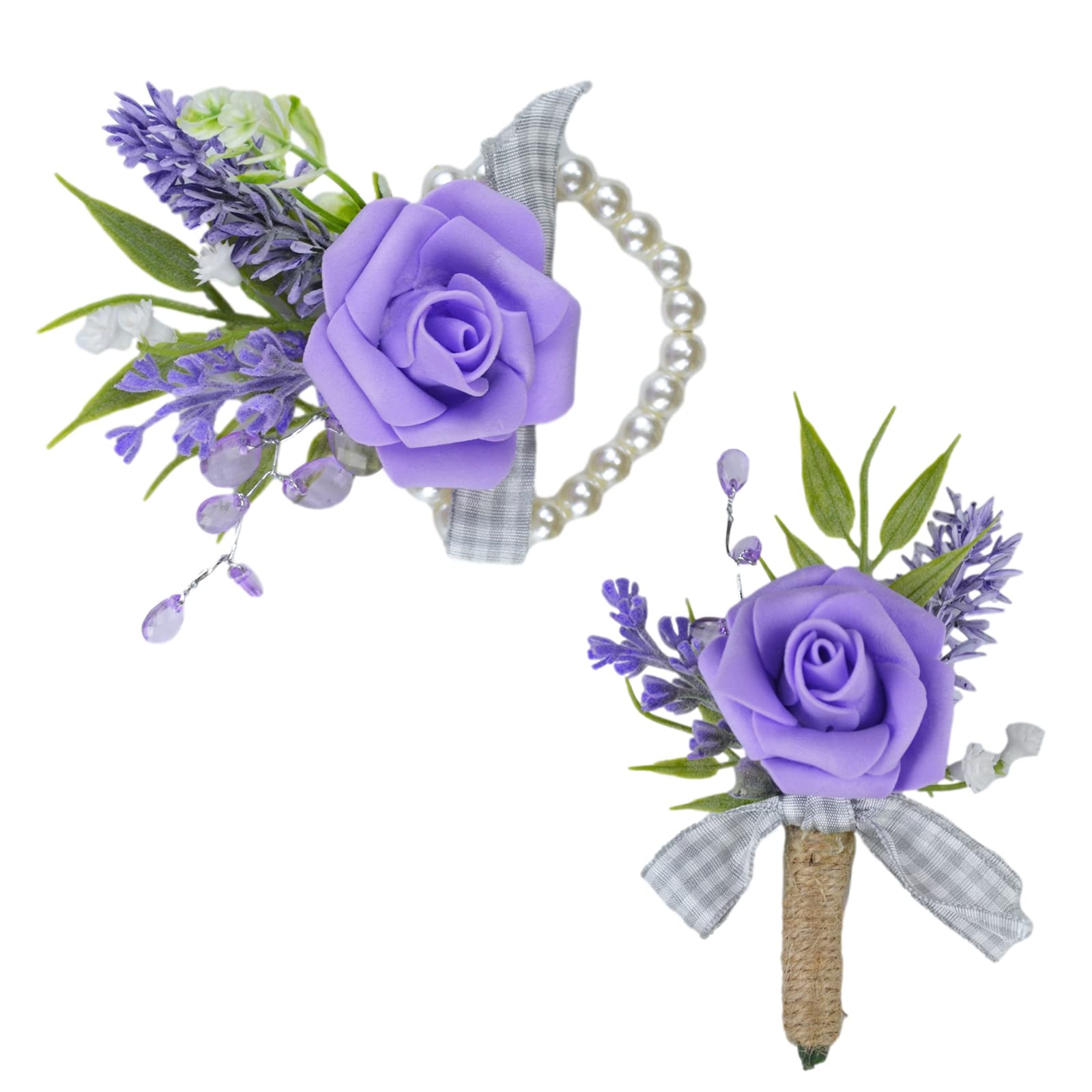 Maizoon Ramillete Artificial Hecho a Mano, Adecuado para Bodas de Padrinos de Boda, Evento de Arte, Fiesta de Flores de graduación y Accesorios de Traje para Hombres. (2 Piezas de Ramillete Morado)