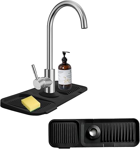 Protector contra salpicaduras de fregadero de cocina de silicona, bandeja colectora de goteo del mango del grifo, protector de fregadero para