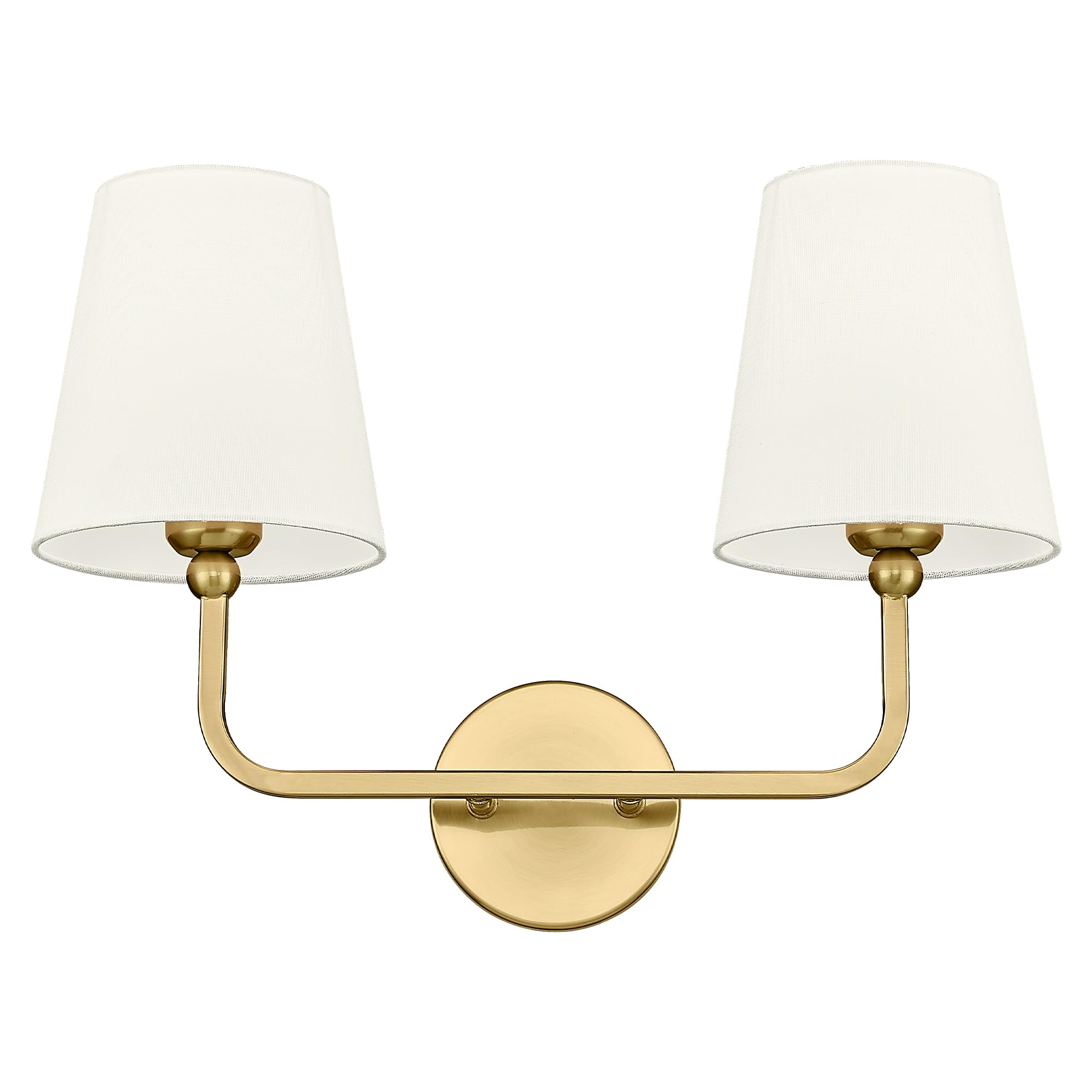 METWET 2 Light Bathroom Light Fixtures, Brushed Gold Vanity Lights, Double Wall Sconce with Beige Fabric Shade, Modern Sconces Wall Lighting for