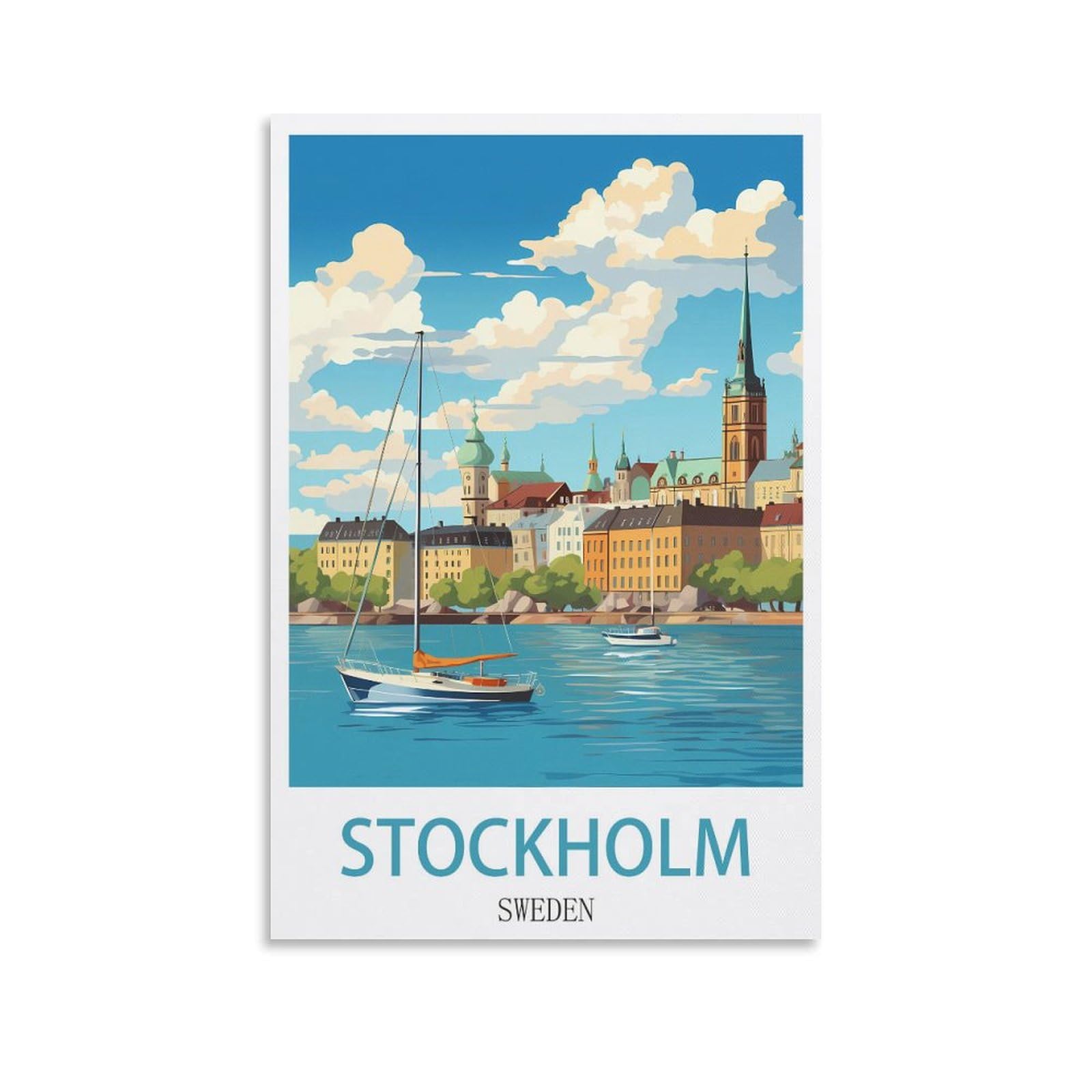 Fzyuen Unframe-Style Stockholm Sweden Vintage Travel Posters 20X30inch(50X75cm) Canvas Wall Art Prints For Wall Decor Room Decor Bedroom Decor