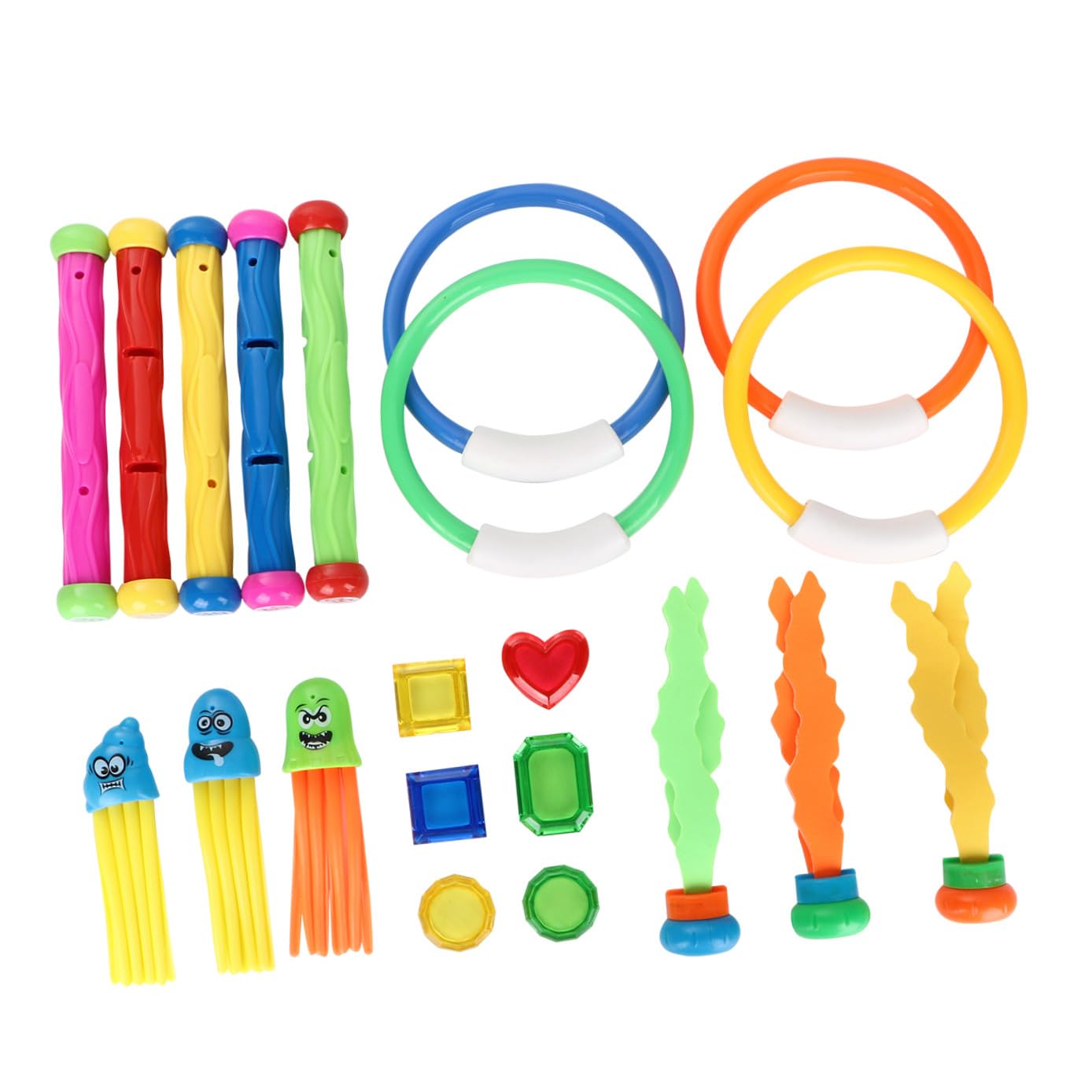 iplusmile Jeu de Jouets de Plongée pour Garçon et Filles, Ensemble de 21 Pièces Bâtons et Anneaux de Plongée, Plastique Sûr et Solide, Couleurs Aléatoires, Piscine et Couleur Aléatoire