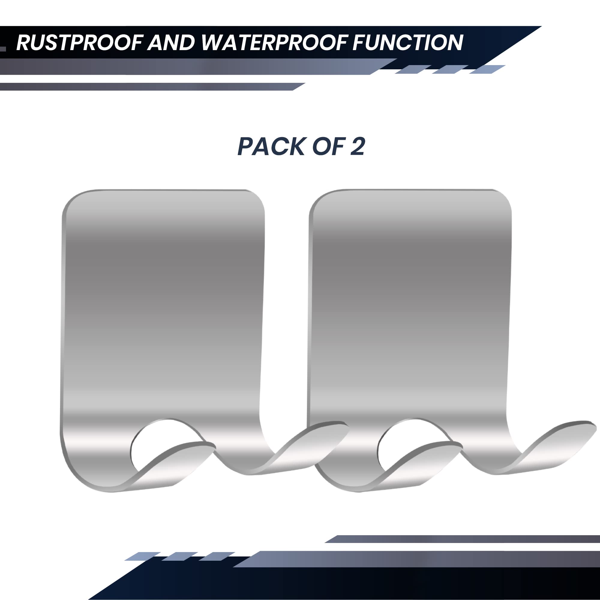 Performore Paquete de 2 perchas de acero inoxidable con respaldo plano y adhesivo de espuma de 3 m, ganchos de ducha adhesivos, colgadores de toallas para baño o pared de cocina