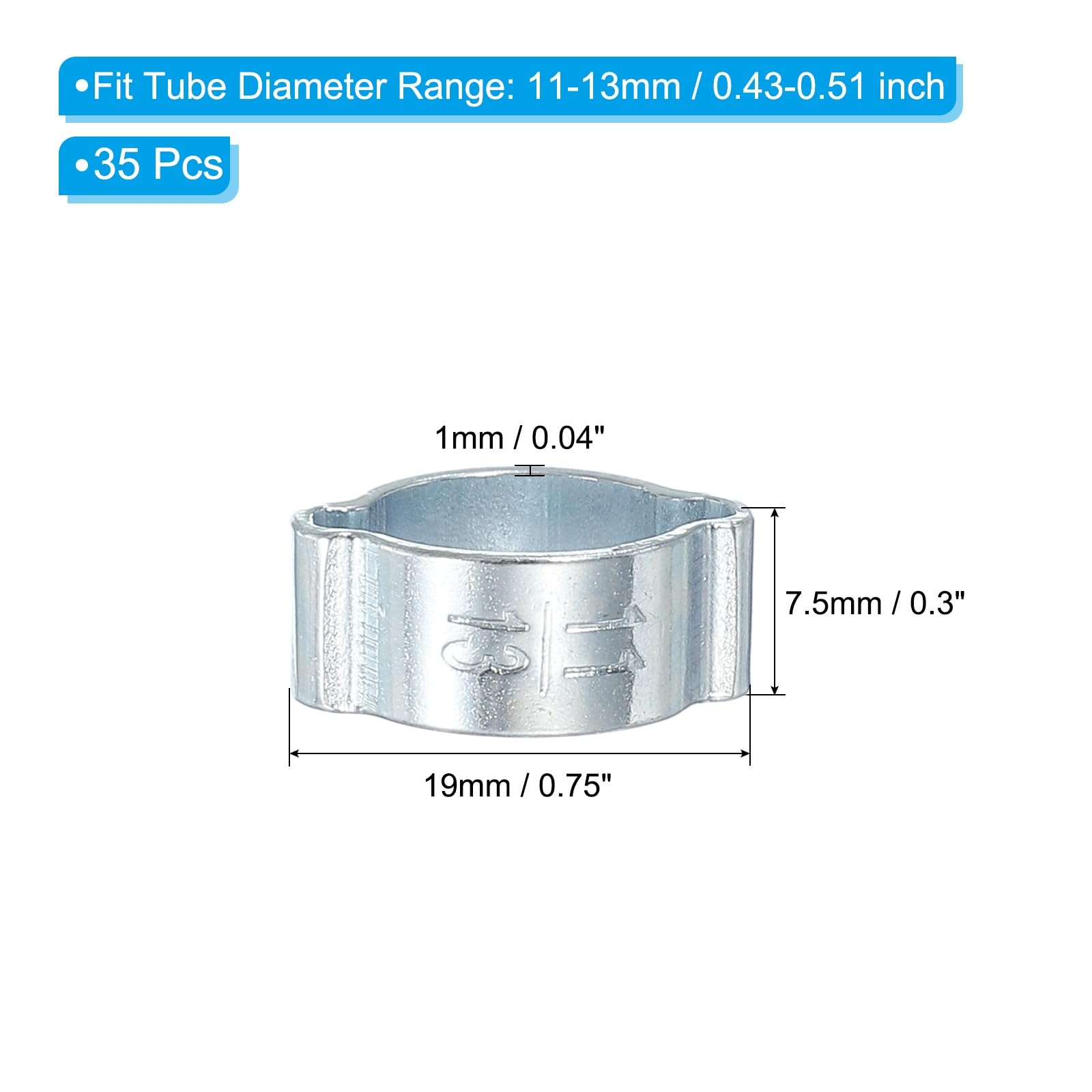 PATIKIL 35 Pack 11-13mm Double Ear Hose Clamp, Galvanized Steel O Clip Crimp Rings for Fuel Petrol Pipe Tube Fitting Connections, Silver Tone - Image 2