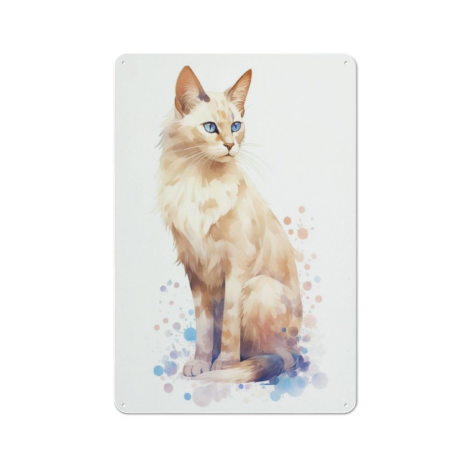 Junmoney Style-3 Balinese Cat Watercolor Rustic Tin Wall Plaque 30X20cm For Bar Or Restaurant, For Vintage Wall Decor Fans, For Garage And Workshop Walls