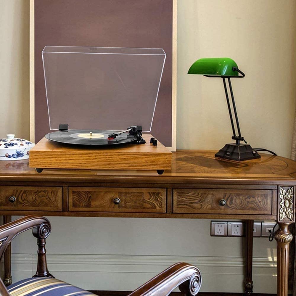 Giradischi in Vinile, venature del Legno con Design della Copertura Trasparente, Altoparlanti Stereo integrati, Tre Colori tra Cui Scegliere, con Diversi Stili di decoraz