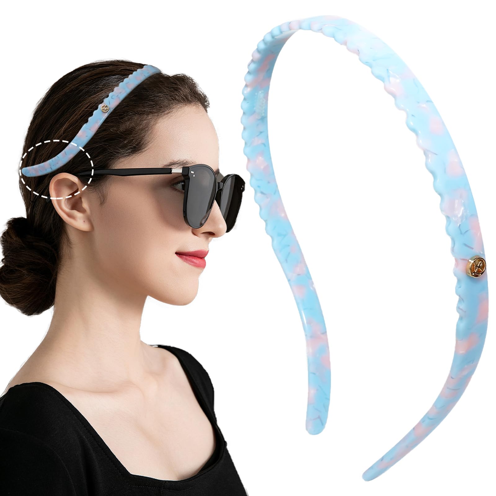 KOVOLITU Headband Designed for Eyewear,Flex No Pressure Comfortable Hair Band Fashion Acetate Headbands for Womens Sisters Girls Gifts-Powder Blue
