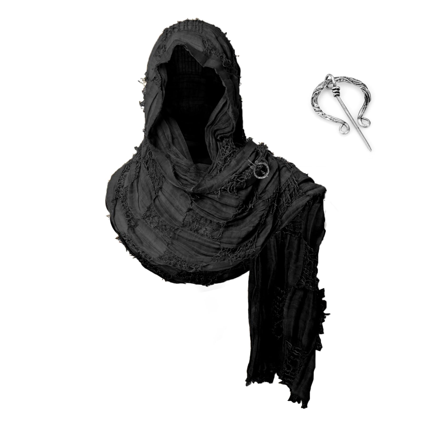 View 1 of ***Missing clasp***
Medieval Scarf Cowl Men with Brooch, Post Apocalyptic Shawl, Viking Cowl Hood Cloak, Renaissance Rogue Hooded Shaw, for Halloween Cosplay (Black)