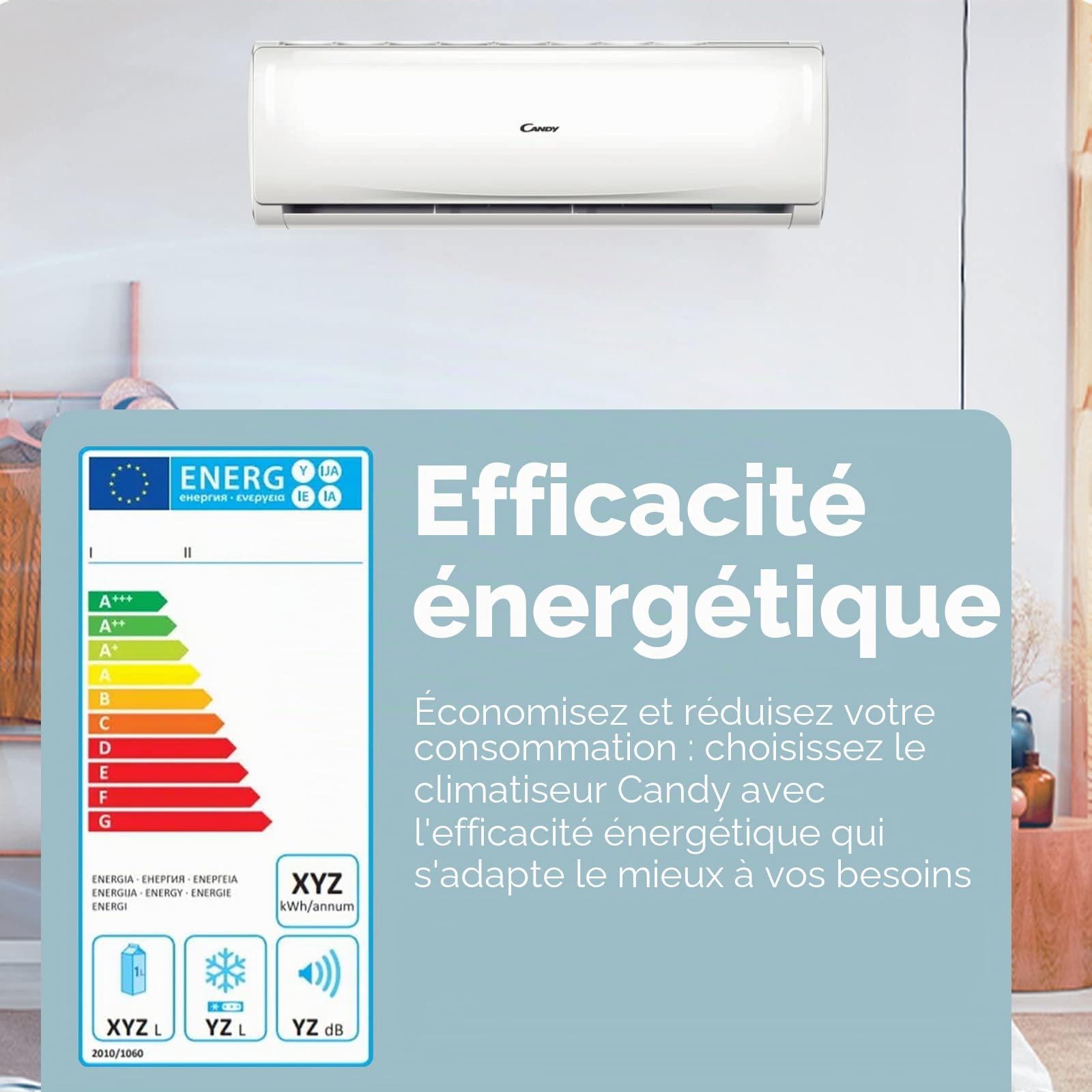 Candy, Climatiseur Smart Linea Pura, Climatiseur Dualsplit avec 1 unité extérieure et 2 internes 9000-12000 Btu, Silencieux, avec Self-Clean - Technologie d'expansion à froid et contrôle à distance
