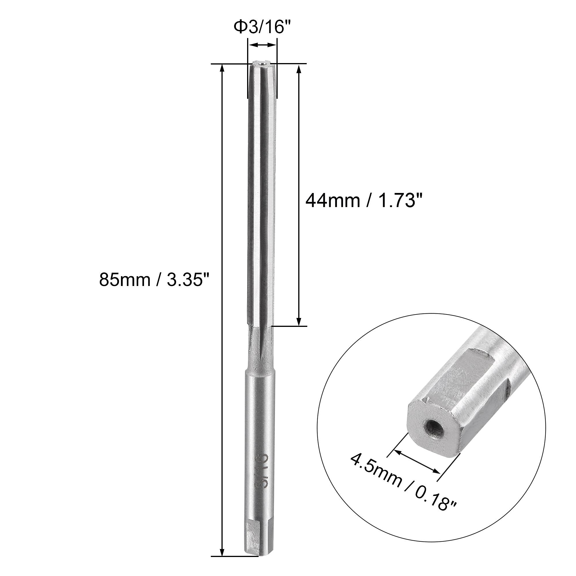 sourcing map 3/16 Alésoir à Main H8 Précision Carbone Outil Acier 6 Cannelures Droit Jarret Fraisage Coupeur Outil 2Pcs