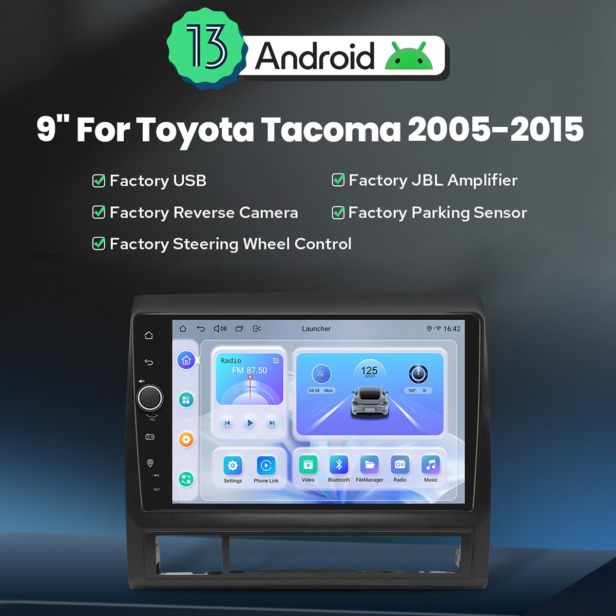 JOYING Car Radio for Toyota Tacoma 2005-2015 Android 13 Car Stereo 9 Inch Head Unit with Carplay & Android Auto, Mirror Link, GPS Navigation, Bluetooth, Volume Knob(JY-TT187N4)