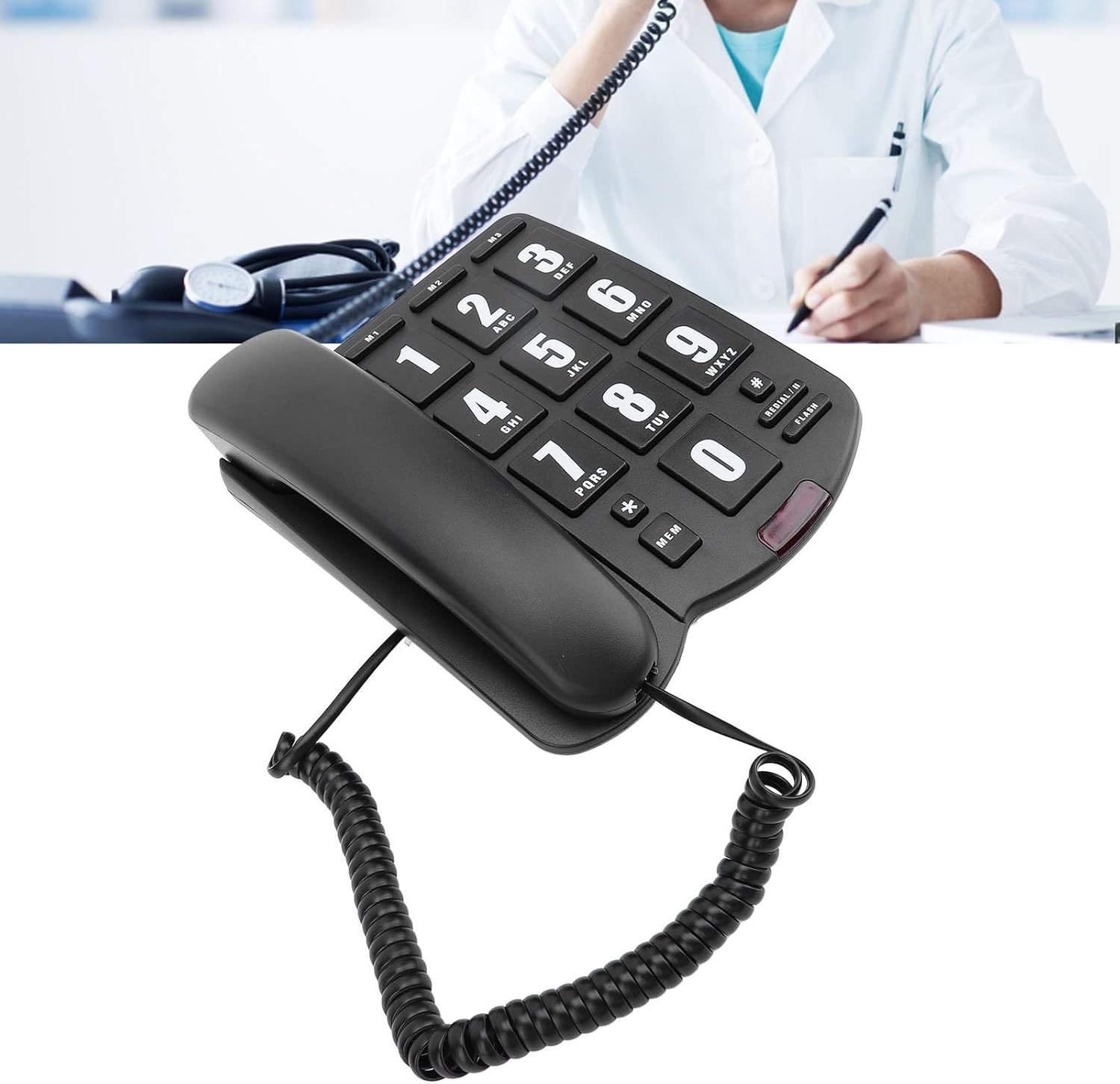 Diyeeni Large Key Wired Telephone, Home Telephone for The Visually Impaired, Adjustable Earpiece Volume, 110dB Ringtone, One Touch Dialing Buttons, Redial & Flash Function (Black)