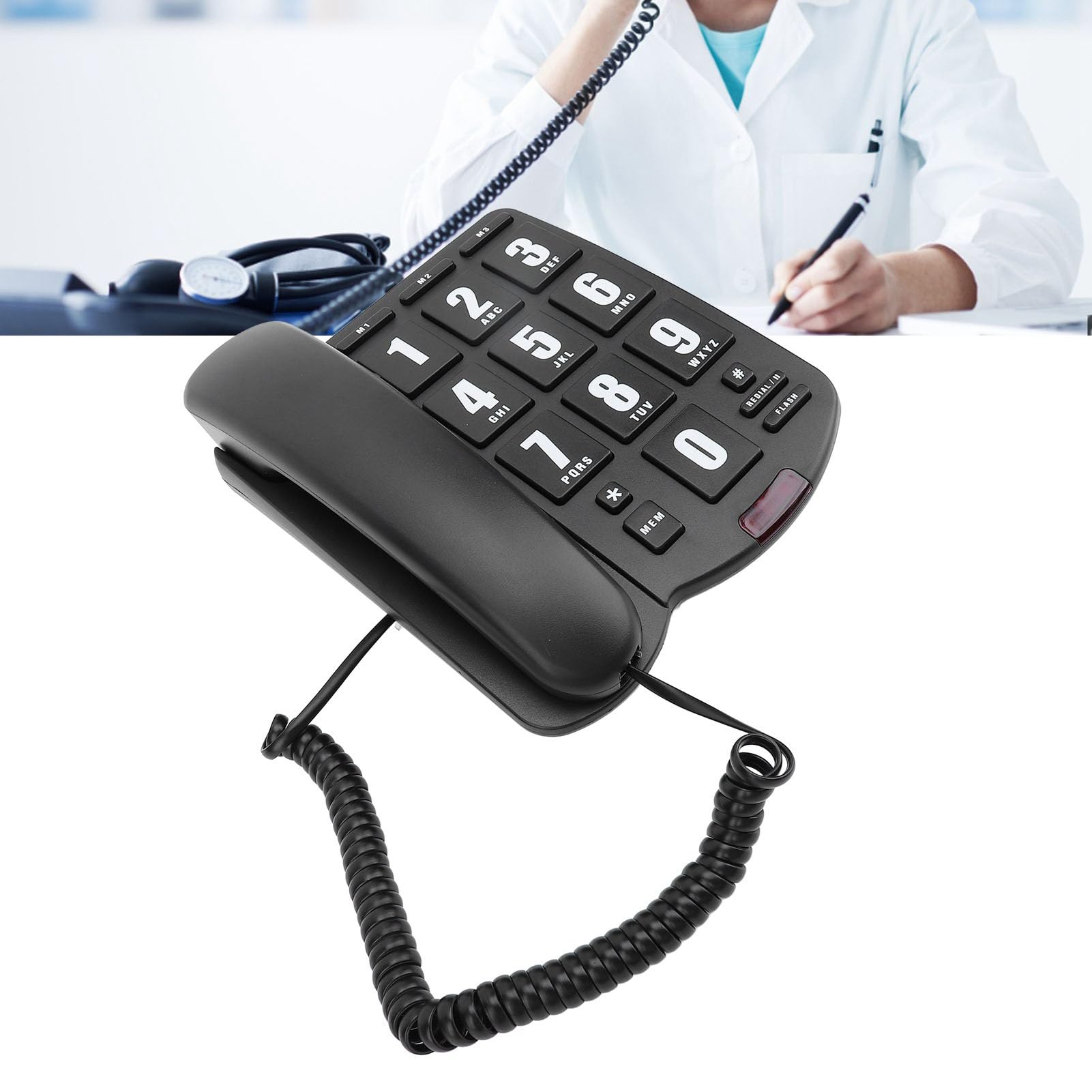 Telefono con Tasti Grandi per Anziani, Telefono Fisso con Filo con Selezione Rapida, Disattivazione Audio,Ricomposizione,Vivavoce, Volume Regolabile, per Non Udenti e Non Vedenti