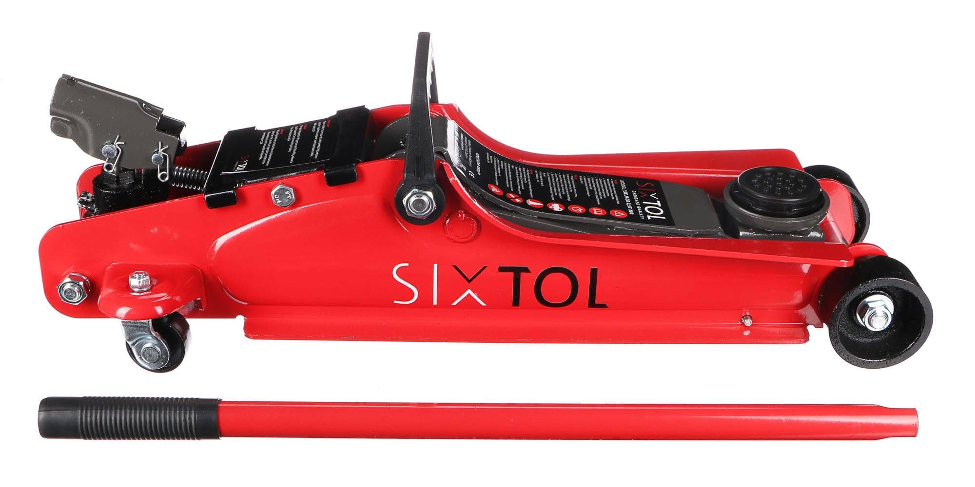 SX Jack 2,5T 360 | Gato hidráulico de Perfil bajo | 2,5 toneladas | Barra giratoria 360° | Coche Deportivo | Compacto | Construcción de Acero, Rojo