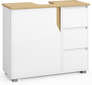 Waschbeckenunterschrank, Badezimmerschrank mit 3 große Schubladen, 2 Fächer hinter der Tür, verstellbare Ablage, Badezimmer Unterschrank,Waschtischunterschrank, Badschrank, 30x72x60 cm, Weiß