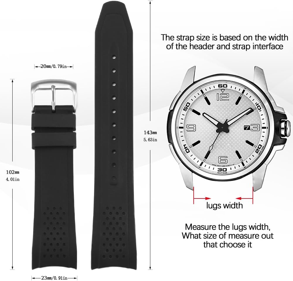 23mm Curved End Silicone Replacement Watch Strap - Compatible with Men's Eco-Drive Weekender AW1158-05L AW1150-07E AW1159-08E AW1160-01E AW1161-02E, Soft Waterproof Watch Band for Men