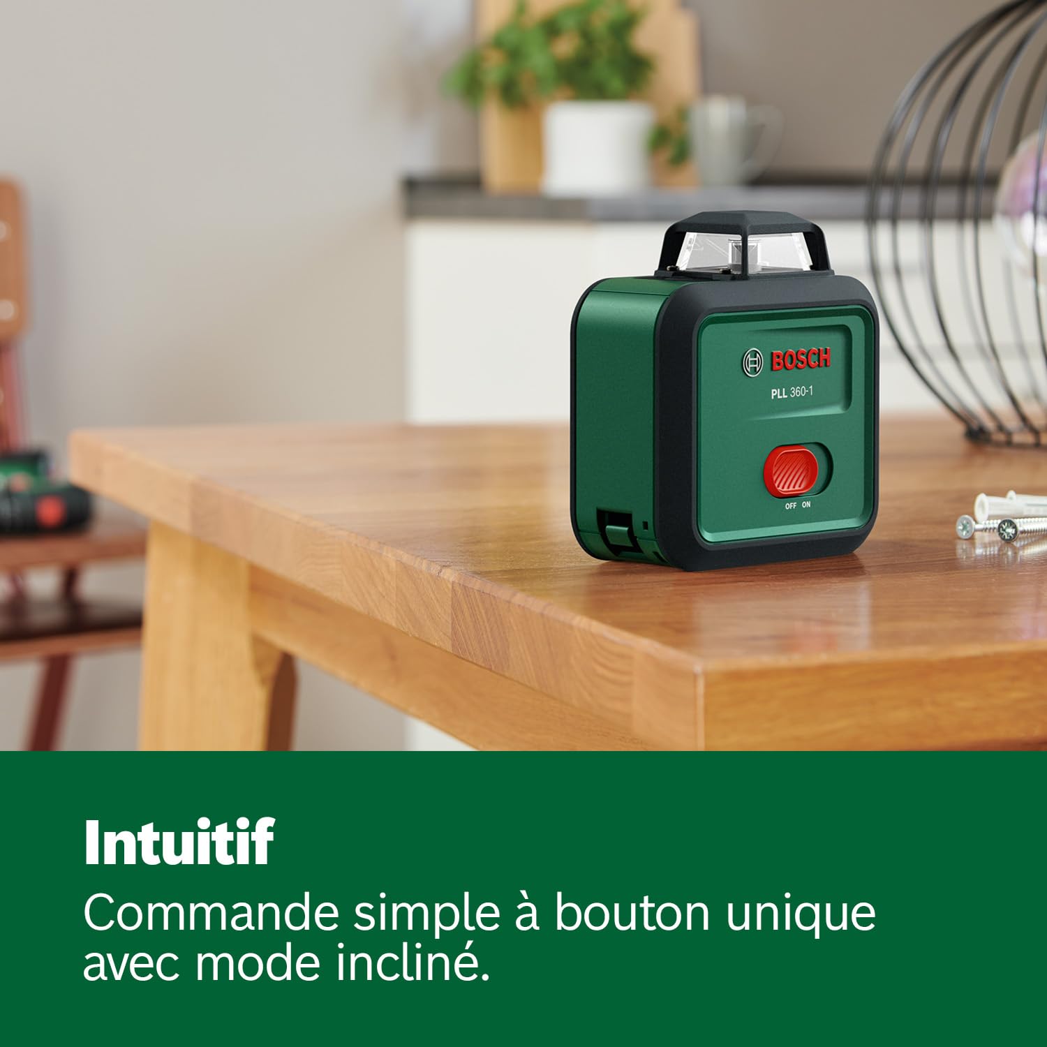 Laser de nivellement PLL 360-1 Bosch (laser plan 360° auto-nivelé, précision ±0,4 mm/m, portée 12 m, mode incliné pour pente, dans boîte en carton)