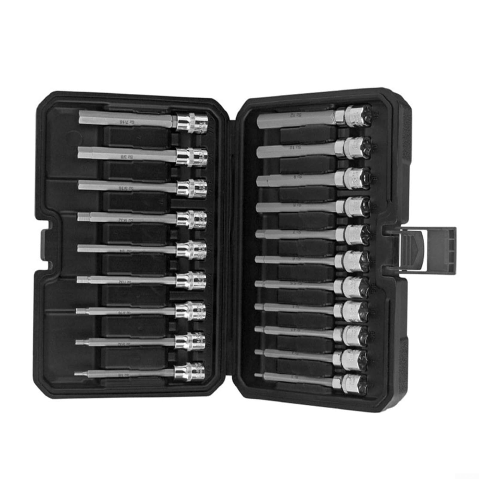 Juego de 20 llaves hexagonales de 3/8 pulgadas, cabeza cónica extendida alargada de 110 mm, para reparación de vehículos, para sistema métrico imperial