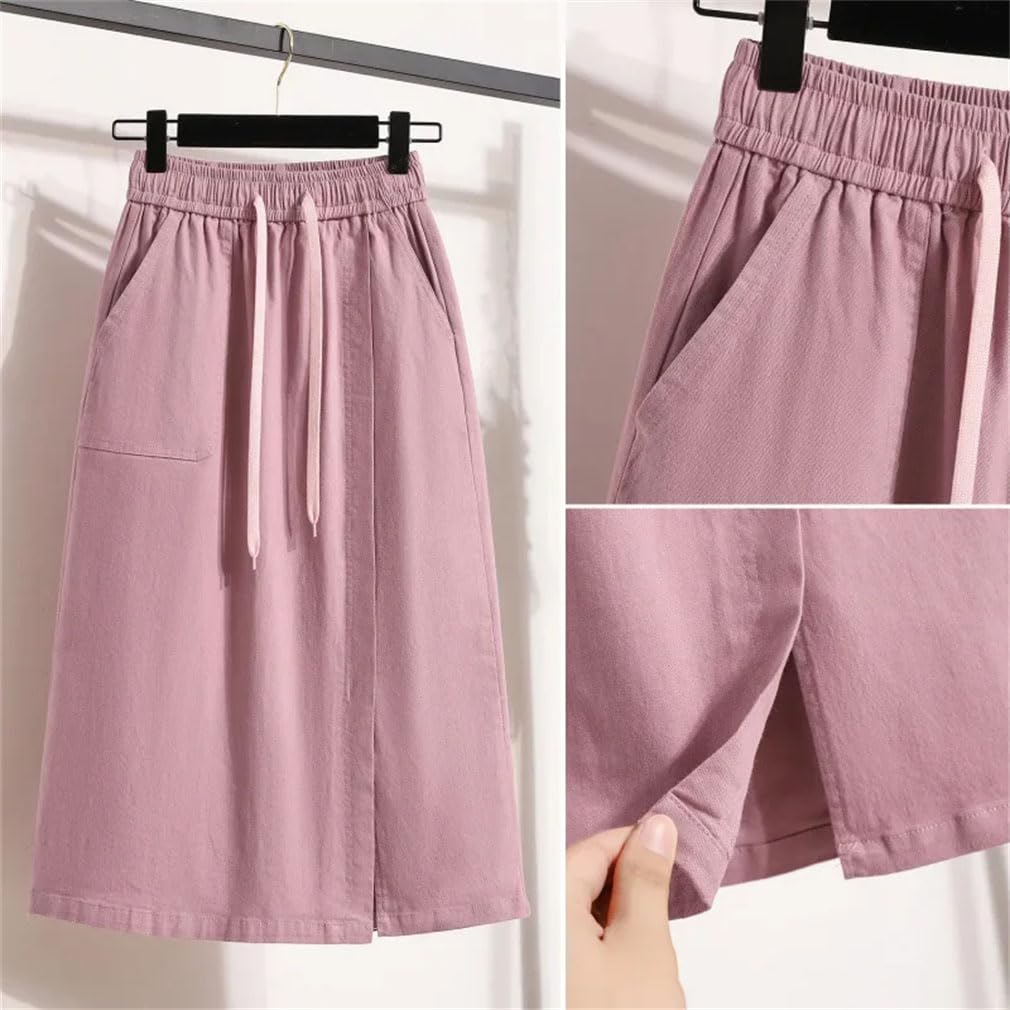 Mini jupe ample fendue en denim pour femme, taille élastique, couleur unie, jupes mi-longues