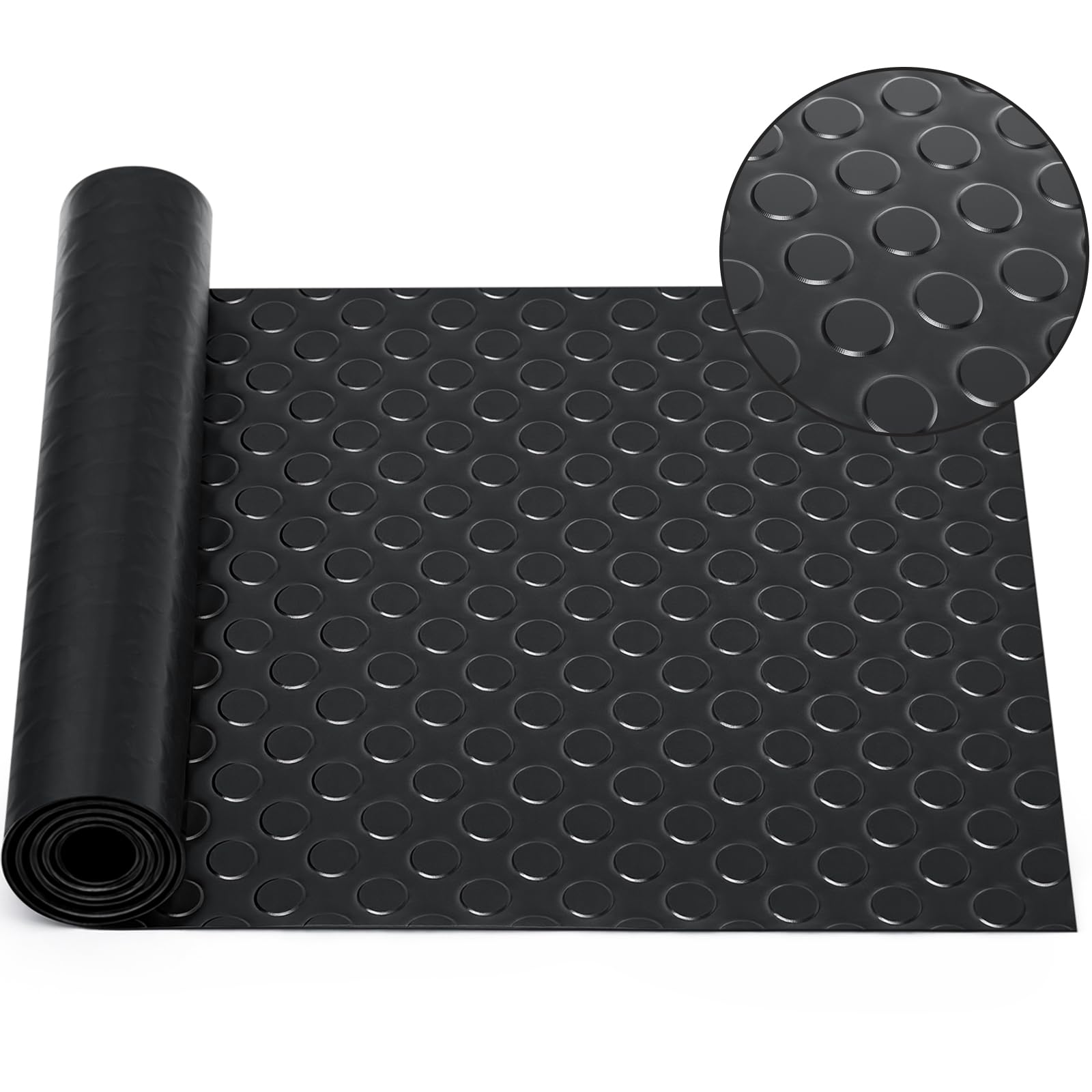 Breling 16 in x 10 ft Rubber Flooring Rolls Mats, Heavy Duty Diamond Plate Coin Plate Garage Floor Mat, PVC Water/Stain Outside Resistant Parking Rv Trailer Flooring