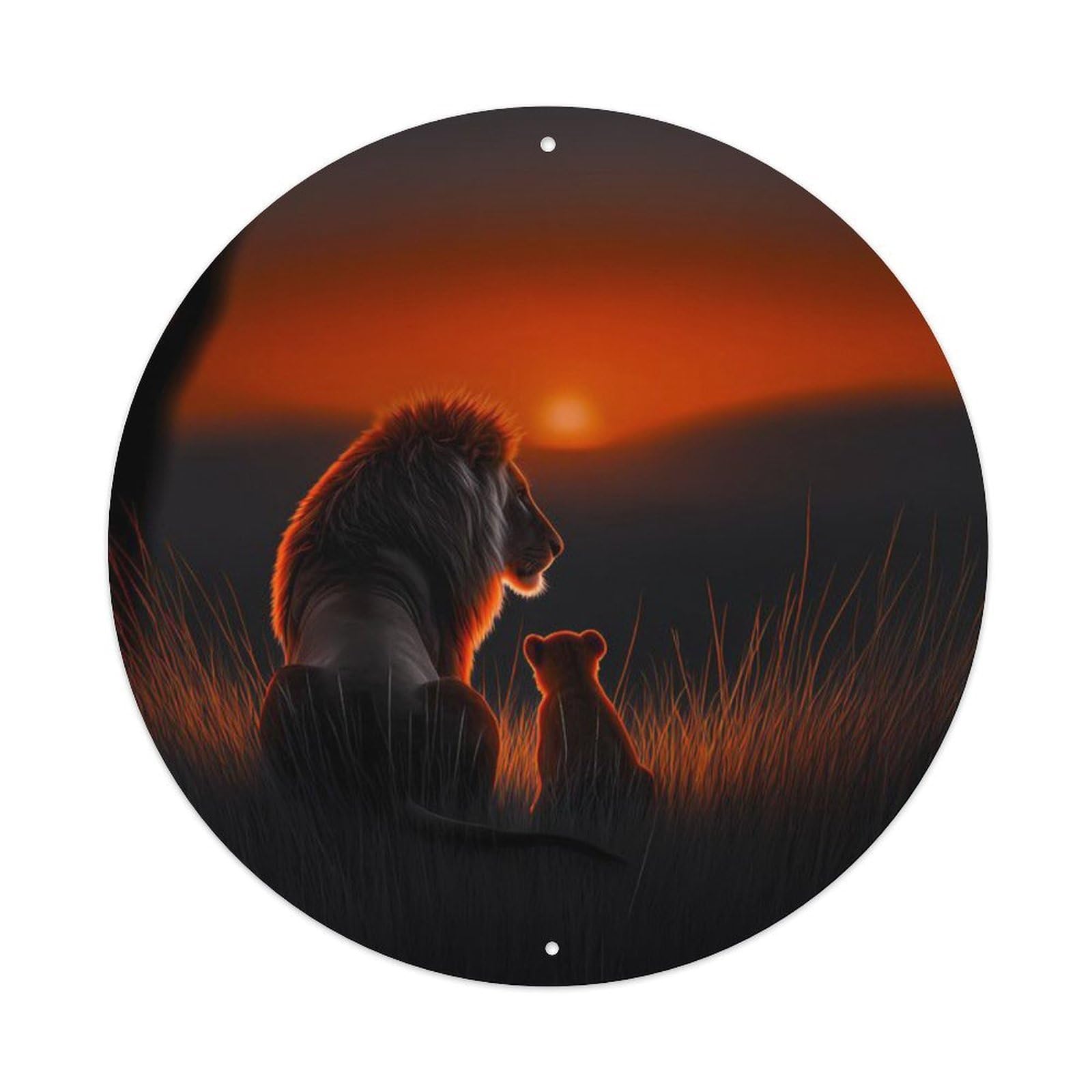 Animal Poster African Lion Savanna Sunset Parent Child Cub Vintage Metal Tin Sign Plaque Wall Decor for Cafe, Club Bar, Office, Garden Metal Poster 8x8Inch